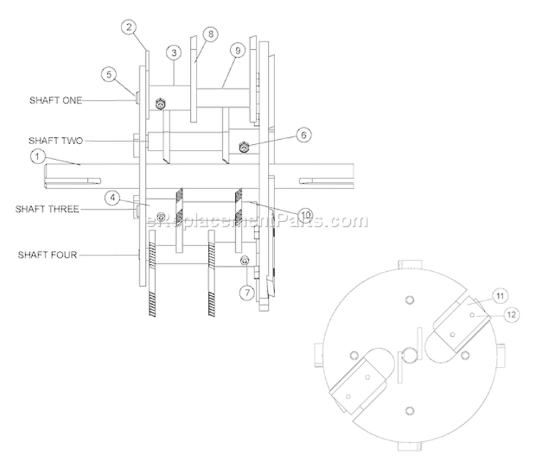 Rotor Diagram and Parts List for SC3206 70050 Bear Cat Chipper Shredder